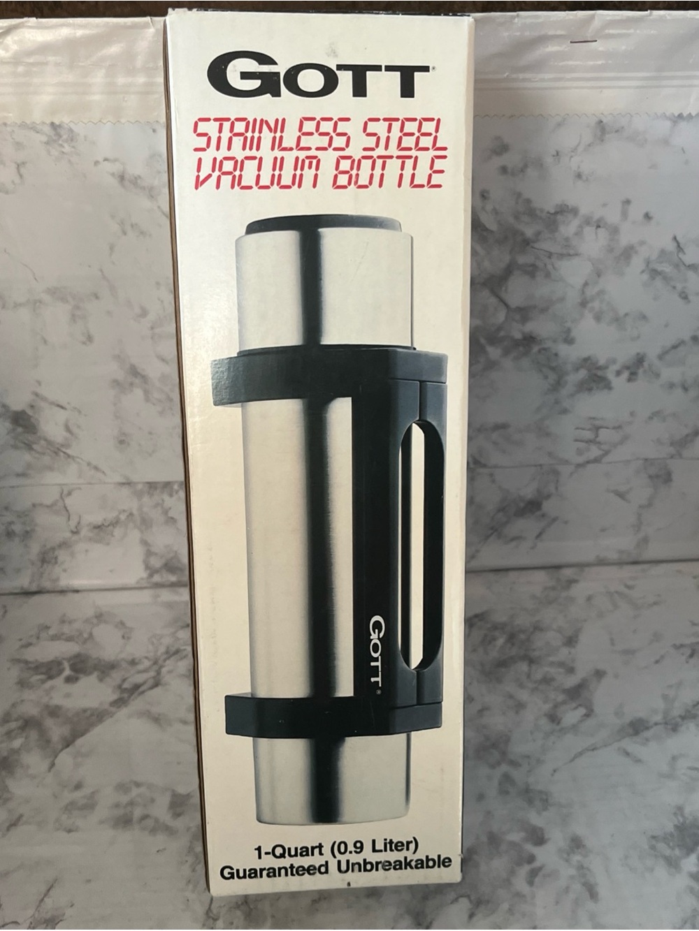 Vtg 1980s Gott 1 Quart Stainless Steel Insulated Vacuum Bottle W/ Strap Japan